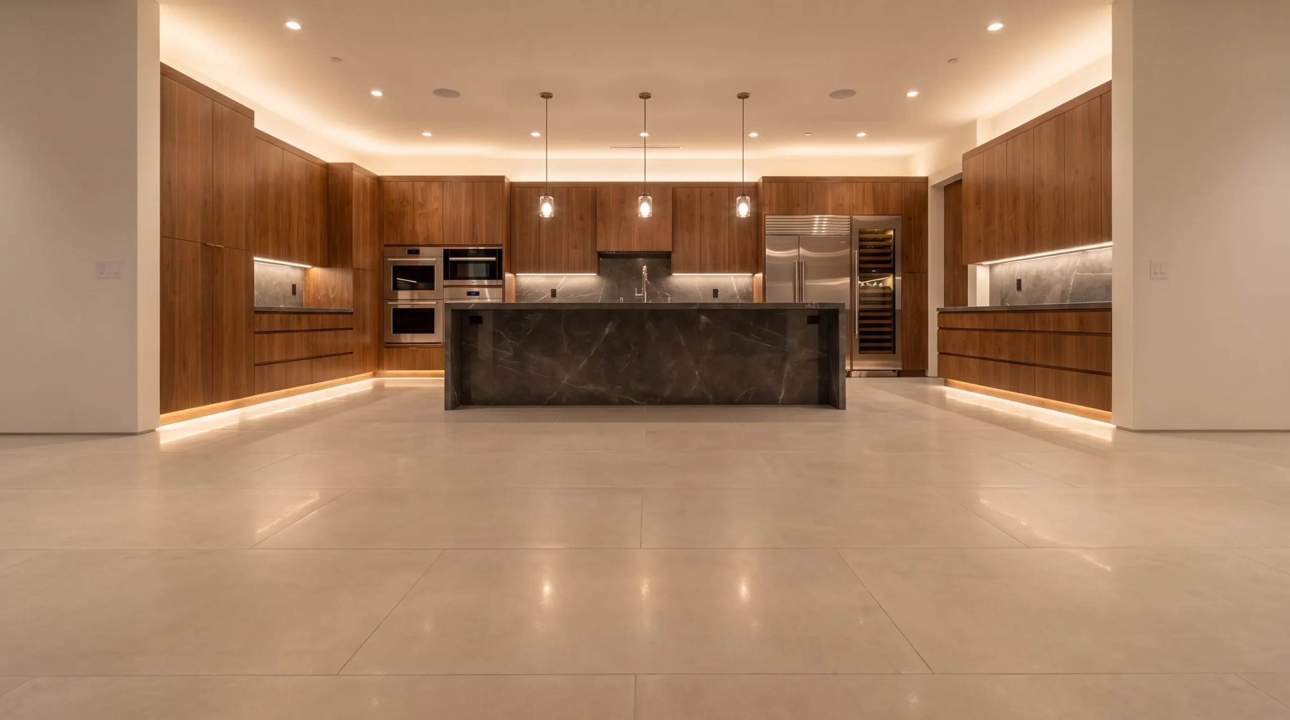 Large-format porcelain kitchen floor