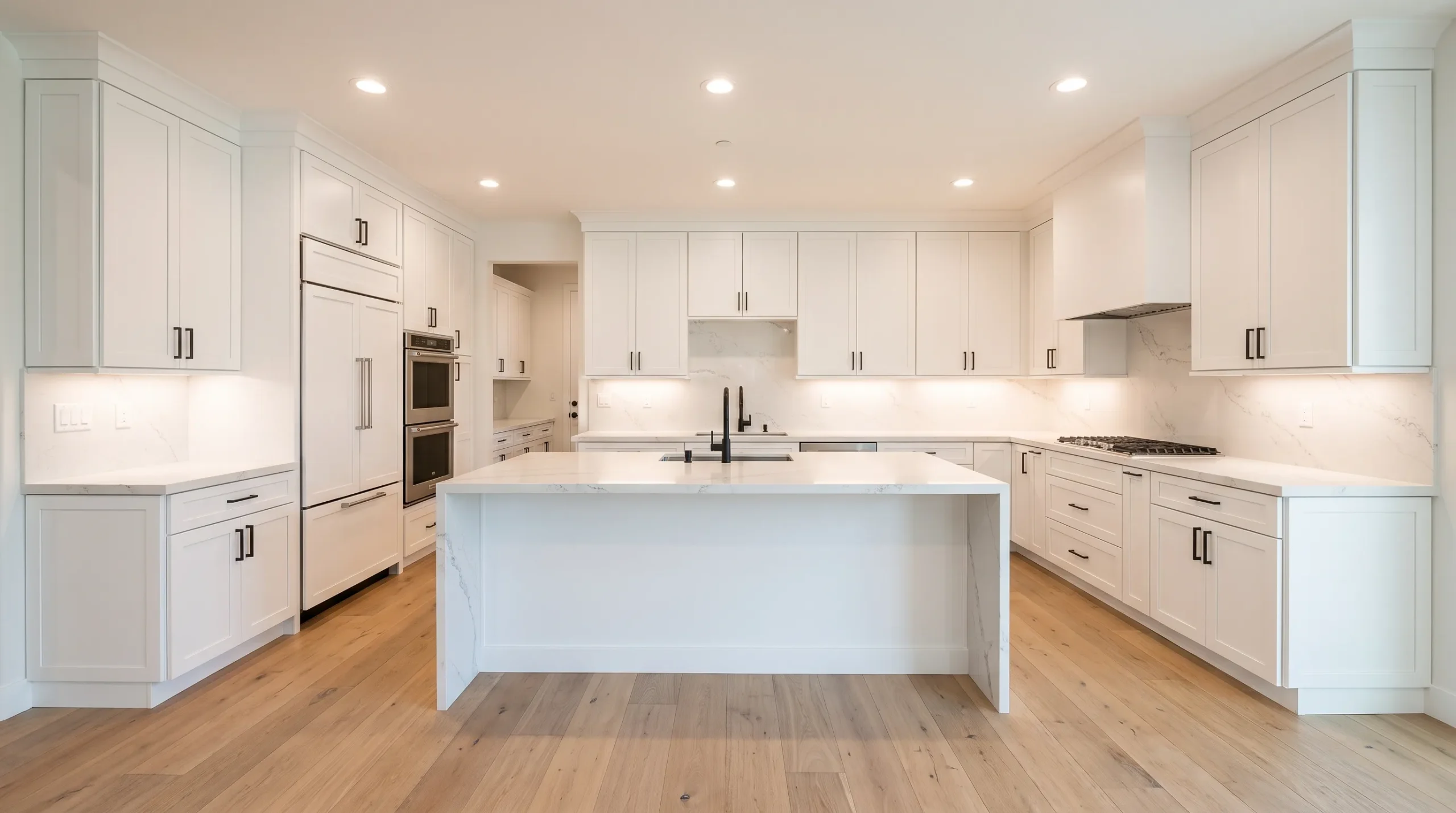 Completed modern white Shaker kitchen remodel