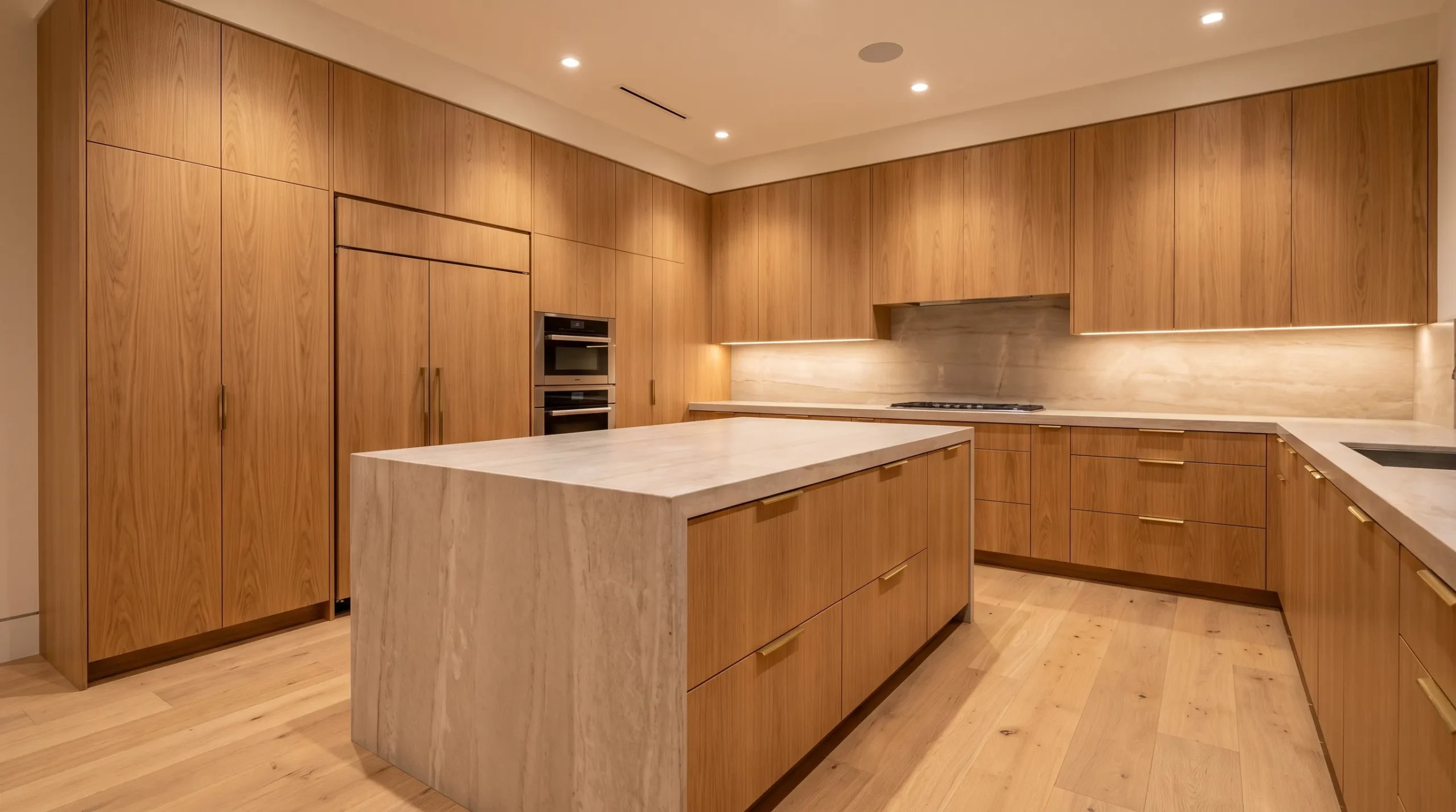 Warm wood custom kitchen cabinetry