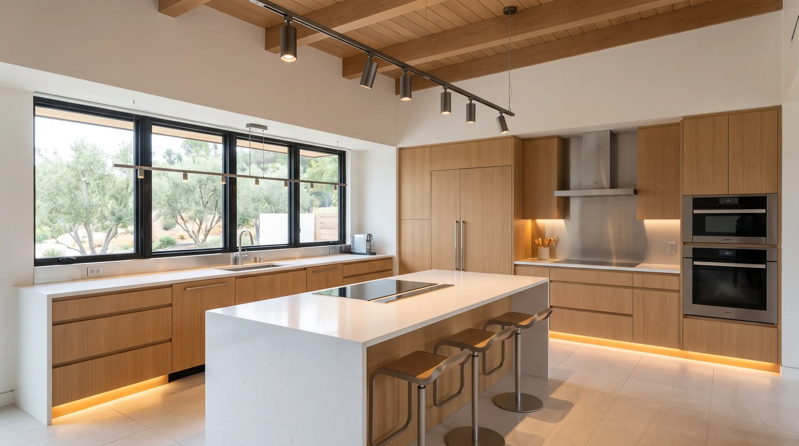 Pendant lighting installation over kitchen islands in Los Angeles